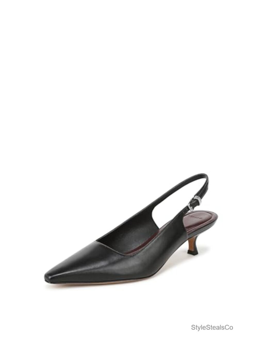 Leather Slingback Pumps Pointed Toe Flare Heel Business Casual